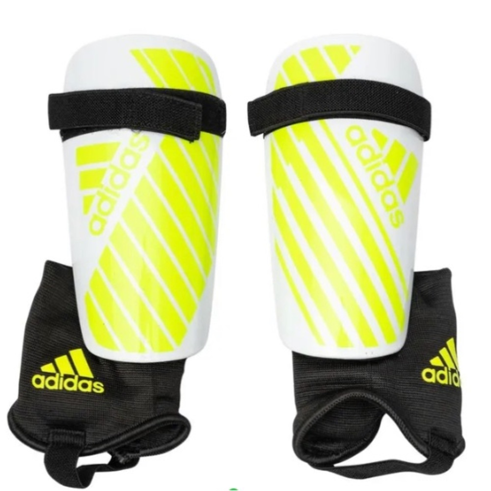 Adidas White and Neon Yellow Shin Guards